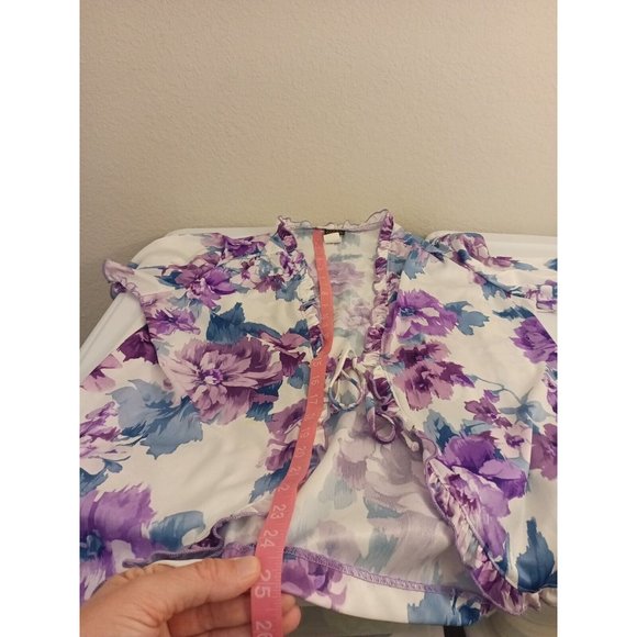 Women's Salon Studio Floral Purple/Blue Tie Front Lightweight Cardigan Sz Medium - Picture 10 of 10